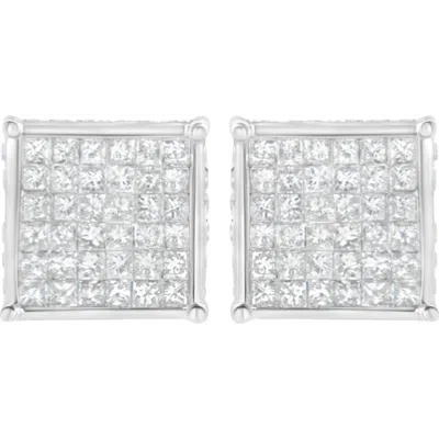 Haus Of Brilliance 10k White Gold 2ct Tdw Princesscomposite Diamond Stud Earring In Metallic