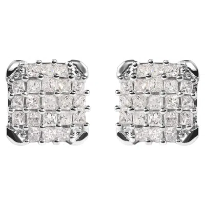 Pre-owned Haus Of Brilliance 10k White Gold 3/4 Carat Princess Diamond Composite Open Frame Stud Earrings