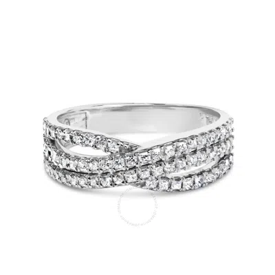 HAUS OF BRILLIANCE HAUS OF BRILLIANCE 10K WHITE GOLD 3/4 CTTW PRINCESS NATURAL DIAMOND SPLIT SHANK AND WEAVE BAND RING