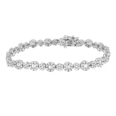 Haus Of Brilliance 10k White Gold 4.0 Cttw Brilliant Round-cut And Baguette Diamond Floral Cluster Link Bracelet