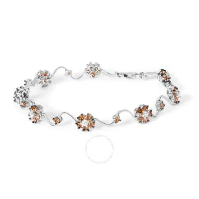 HAUS OF BRILLIANCE HAUS OF BRILLIANCE 10K WHITE GOLD 4.0 CTTW CHAMPAGNE AND WHITE DIAMOND FLORAL CLUSTER AND STATION LI