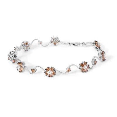 Haus Of Brilliance 10k White Gold 4.0 Cttw Champagne And White Diamond Floral Cluster And Station Link Bracelet In Multi