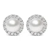 Haus Of Brilliance 10k White Gold 4.5mm Cultured Freshwater Pearl And 1/7 Cttw Diamond Halo Stud Earring In White