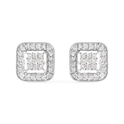 Haus Of Brilliance 10k White Gold 5/8 Cttw Diamond Square Shaped Composite Stud Earrings
