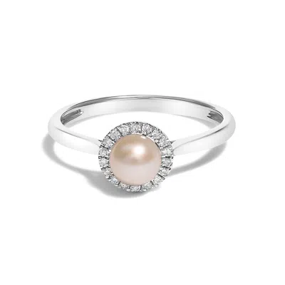 Haus Of Brilliance 10k White Gold 5mm Cultured Freshwater Pearl And Diamond Halo Ring