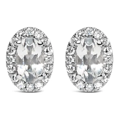 Haus Of Brilliance 10k White Gold 5x3 Mm Oval Cut Birthstone And Diamond Halo Stud Earrings In Silver