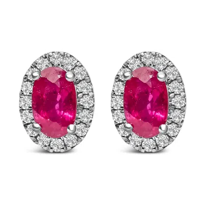 Haus Of Brilliance 10k White Gold 5x3 Mm Oval Cut Birthstone And Diamond Halo Stud Earrings In Multi