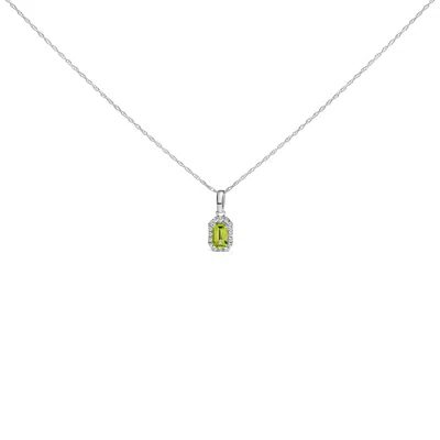 HAUS OF BRILLIANCE 10K WHITE GOLD 5X3MM GEMSTONE AND DIAMOND ACCENT HALO OCTAGONAL SHAPE 18" PENDANT NECKLACE
