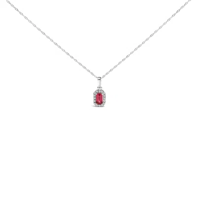 Haus Of Brilliance 10k White Gold 5x3mm Gemstone And Diamond Accent Halo Octagonal Shape 18" Pendant Necklace In Red