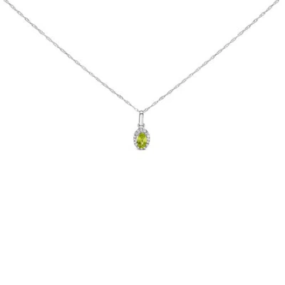Haus Of Brilliance 10k White Gold 5x3mm Yellow Peridot And Diamond Accent Halo Oval Shape Pendant Ne
