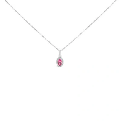 Haus Of Brilliance 10k White Gold 5x3mm Pink Tourmaline And Diamond Accent Halo Oval Shape Pendant N
