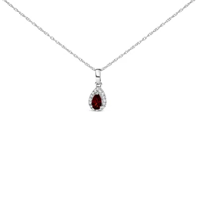Haus Of Brilliance 10k White Gold 5x3mm Gemstone And Diamond Accent Halo Pear Shape 18" Pendant Necklace In Black
