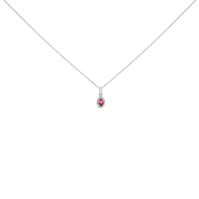 Haus Of Brilliance 10k White Gold 5x3mm Gemstone And Diamond Accent Halo Pear Shape 18" Pendant Necklace In Purple