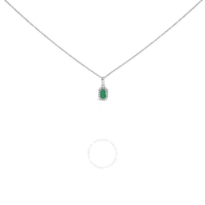 Haus Of Brilliance 10k White Gold 5x3mm Green Emerald And Diamond Accent Halo Octagonal Shape Pendan