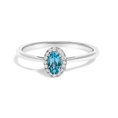 Haus Of Brilliance 10k White Gold 5x3mm Oval Birthstone And Diamond Accent Halo Ring In Blue