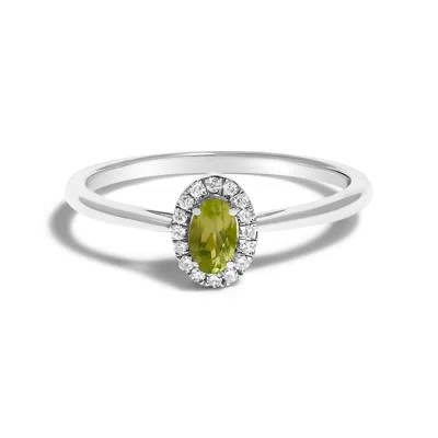Haus Of Brilliance 10k White Gold 5x3mm Oval Birthstone And Diamond Accent Halo Ring In Green