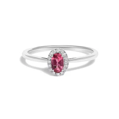 Haus Of Brilliance 10k White Gold 5x3mm Oval Birthstone And Diamond Accent Halo Ring In Pink