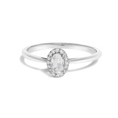Haus Of Brilliance 10k White Gold 5x3mm Oval Birthstone And Diamond Accent Halo Ring In Silver