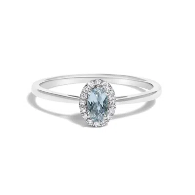 Haus Of Brilliance 10k White Gold 5x3mm Oval Blue Aquamarine And Diamond Accent Halo Ring (i-j Color In Silver