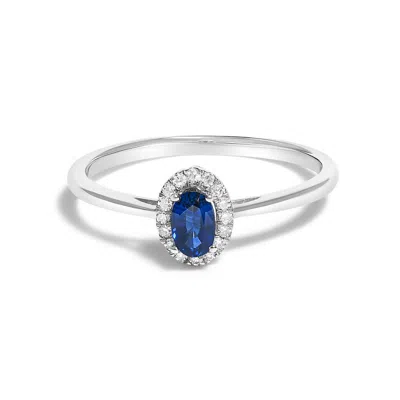 Haus Of Brilliance 10k White Gold 5x3mm Oval Blue Sapphire And Diamond Accent Halo Ring (i-j Color In Silver