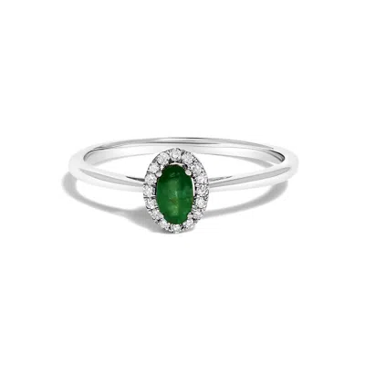 Haus Of Brilliance 10k White Gold 5x3mm Oval Green Emerald And Diamond Accent Halo Ring (i-j Color In Metallic