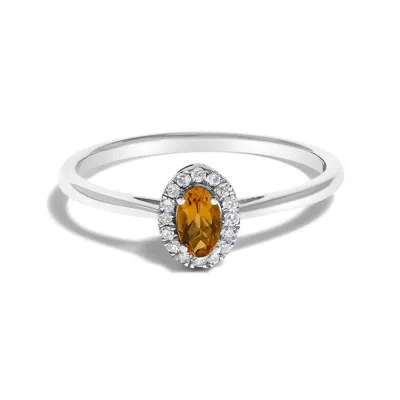 Haus Of Brilliance 10k White Gold 5x3mm Oval Orange Citrine And Diamond Accent Halo Ring (i-j Color In Metallic