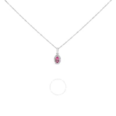 Haus Of Brilliance 10k White Gold 5x3mm Pink Tourmaline And Diamond Accent Halo Oval Shape Pendant N