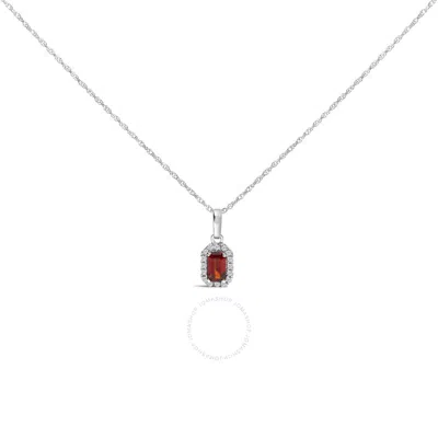 Haus Of Brilliance 10k White Gold 5x3mm Red Garnet And Diamond Accent Halo Octagonal Shape Pendant N