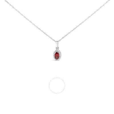 Haus Of Brilliance 10k White Gold 5x3mm Red Garnet And Diamond Accent Halo Oval Shape Pendant Neckla