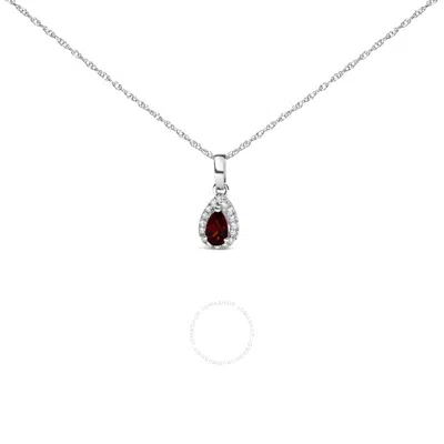 Haus Of Brilliance 10k White Gold 5x3mm Red Garnet And Diamond Accent Halo Pear Shape Pendant Neckla