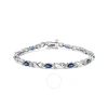 Haus Of Brilliance 10k White Gold 5x4mm Oval Sapphire Gemstone And 1/10 Cttw Diamond Prong Set "x" Link Bracelet - Size In White
