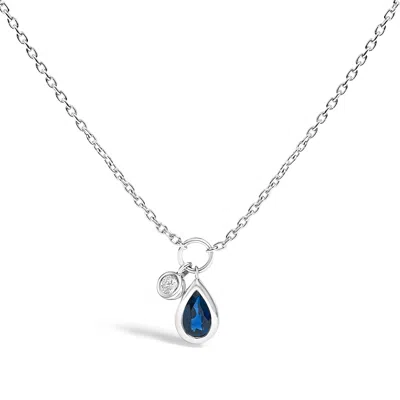 Haus Of Brilliance 10k White Gold 6x4 Mm Pear Blue Sapphire And Diamond Accent Charm Pendant Necklace