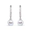 Haus Of Brilliance 10k White Gold 6x6 Mm Cultured Freshwater Pearl And Diamond Accent Drop Huggy Earring In White