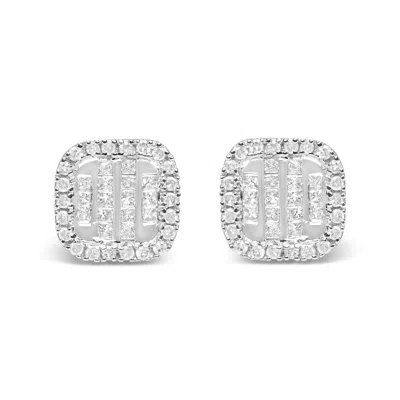 HAUS OF BRILLIANCE 10K WHITE GOLD 7/8 CTTW DIAMOND PRINCESS COMPOSITE AND HALO STUD EARRINGS