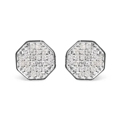 Haus Of Brilliance 10k White Gold 7/8 Cttw Princess Diamond Composite Octagon Shaped Stud Earrings