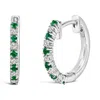 Haus Of Brilliance 10k White Gold Alternating Emerald 1/10 Cttw Diamond Huggy Hoop Earrings