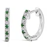 Haus Of Brilliance 10k White Gold Alternating Emerald 1/10 Cttw Diamond Huggy Hoop Earrings (i-j Col
