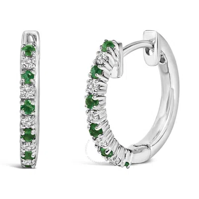 Haus Of Brilliance 10k White Gold Alternating Emerald 1/10 Cttw Diamond Huggy Hoop Earrings (i-j Col