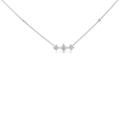 Haus Of Brilliance 10k White Gold Bezel Set Diamond 3 Stone Kite Shape And Station Necklace