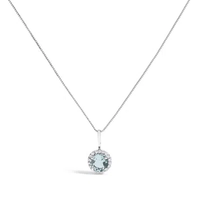 Haus Of Brilliance 10k White Gold Blue Aquamarine And 1/10 Cttw Diamond Accent Halo Pendant Necklace In Silver