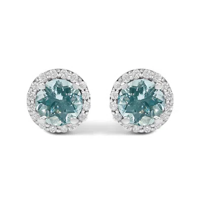 Haus Of Brilliance 10k White Gold Blue Aquamarine And 1/6 Cttw Diamond Halo Stud Earring In Metallic