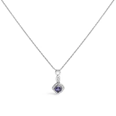 HAUS OF BRILLIANCE HAUS OF BRILLIANCE 10K WHITE GOLD BLUE PURPLE TANZANITE AND DIAMOND ACCENT CUSHION DROP PENDANT NECK