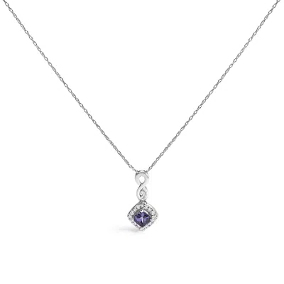 Haus Of Brilliance 10k White Gold Blue Purple Tanzanite And Diamond Accent Cushion Drop Pendant Necklace