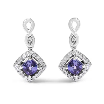 Haus Of Brilliance 10k White Gold Blue Purple Tanzanite And Diamond Halo Cushion Shaped Drop Earrings