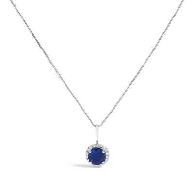 Haus Of Brilliance 10k White Gold Blue Sapphire And 1/10 Cttw Diamond Accent Halo Pendant Necklace