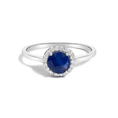 Haus Of Brilliance 10k White Gold Blue Sapphire And 1/10 Cttw Diamond Halo Ring In Metallic