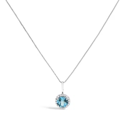 Haus Of Brilliance 10k White Gold Blue Topaz And 1/10 Cttw Diamond Accent Halo Pendant Necklace In Metallic