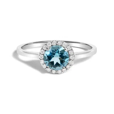 Haus Of Brilliance 10k White Gold Blue Topaz And 1/10 Cttw Diamond Halo Ring In Metallic
