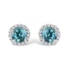 Haus Of Brilliance 10k White Gold Blue Topaz And 1/6 Cttw Diamond Halo Stud Earring In Metallic