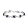 Haus Of Brilliance 10k White Gold Cushion Cut Purple Amethyst And Diamond Halo Link Bracelet In Purple